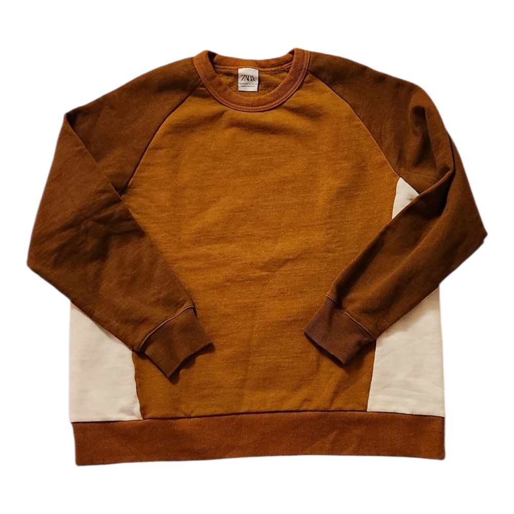 Zara Long Sleeve Pullover Top Mens XXL Brown Orange Cream Rust